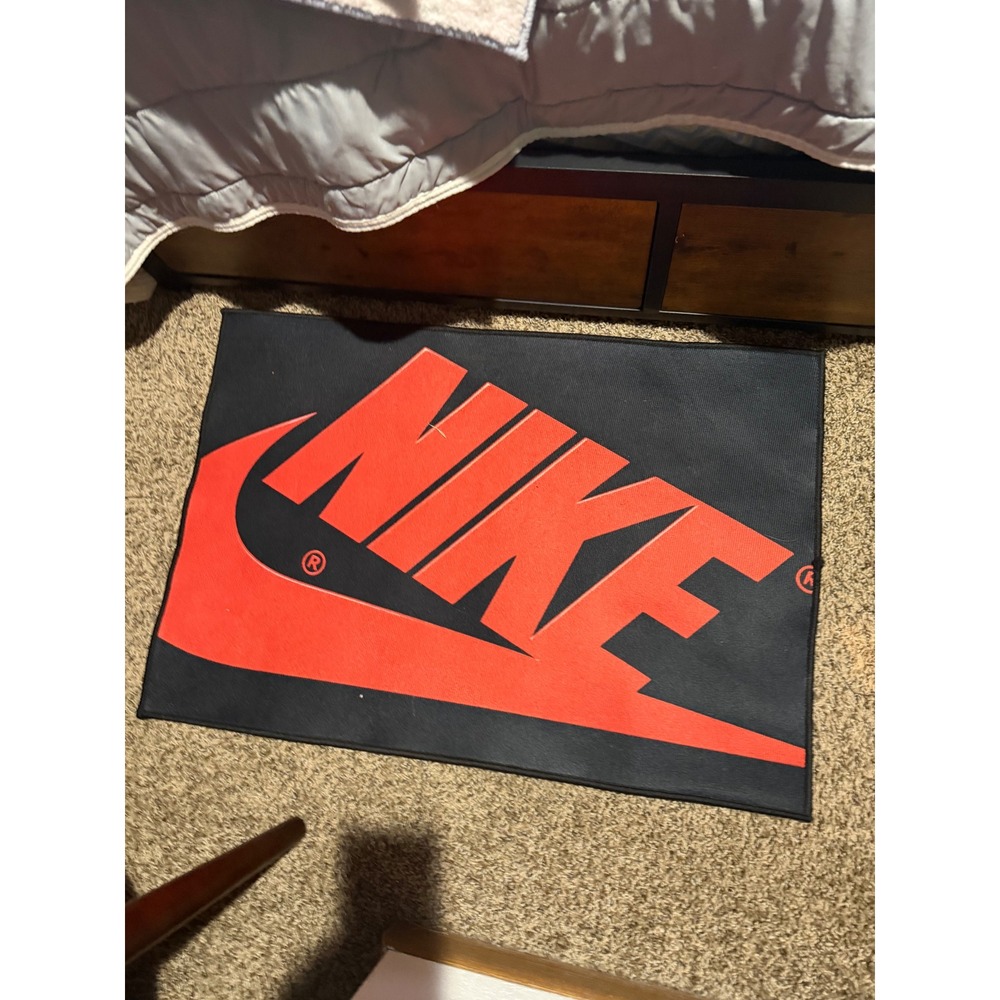 Nike Hypebeast Sneaker Room Rug Black Red Logo Accent Mat Streetwear Decor